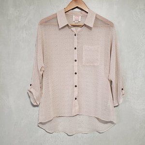 Quiksilver Cream Sheer Multicolor Polka Dots Button Down Blouse Shirt